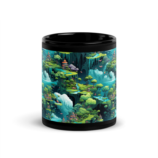 Enchanted Realm: Coffee Mug with Magical Creatures and Towering Trees