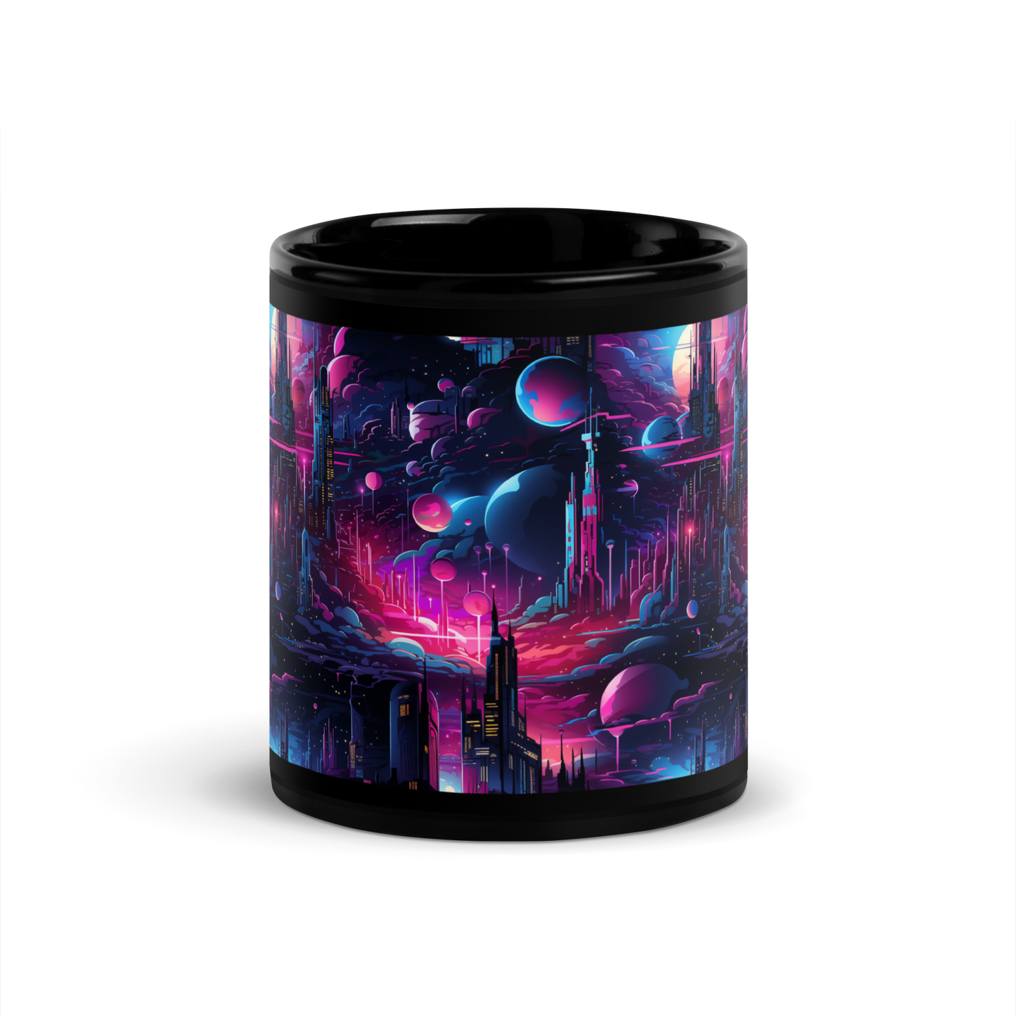 Future Skies: Vibrant Cityscape Moons Coffee Mug