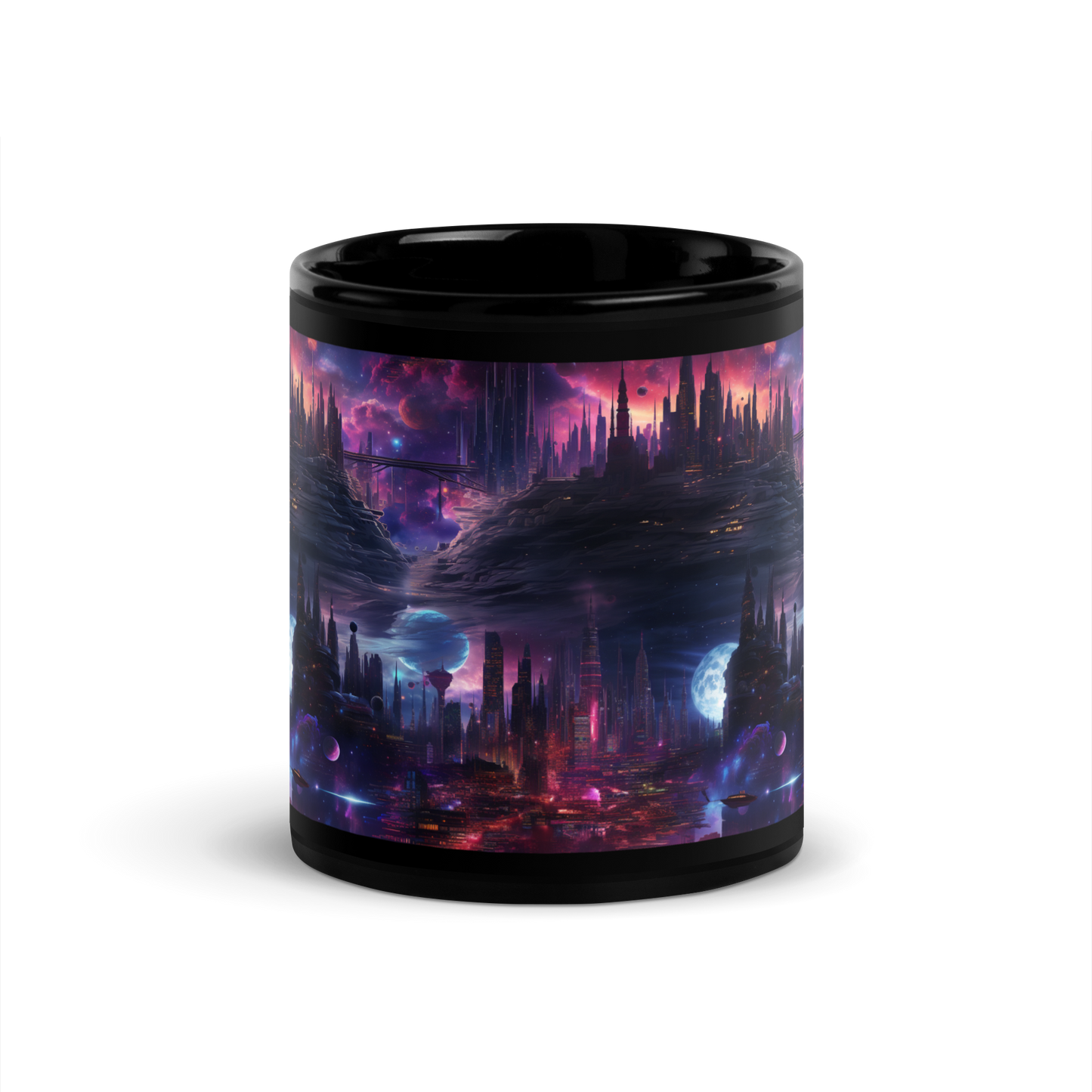 Futuristic Cityscape: Elevate Your Coffee Experience with Vibrant Colors and Cosmic Dreams