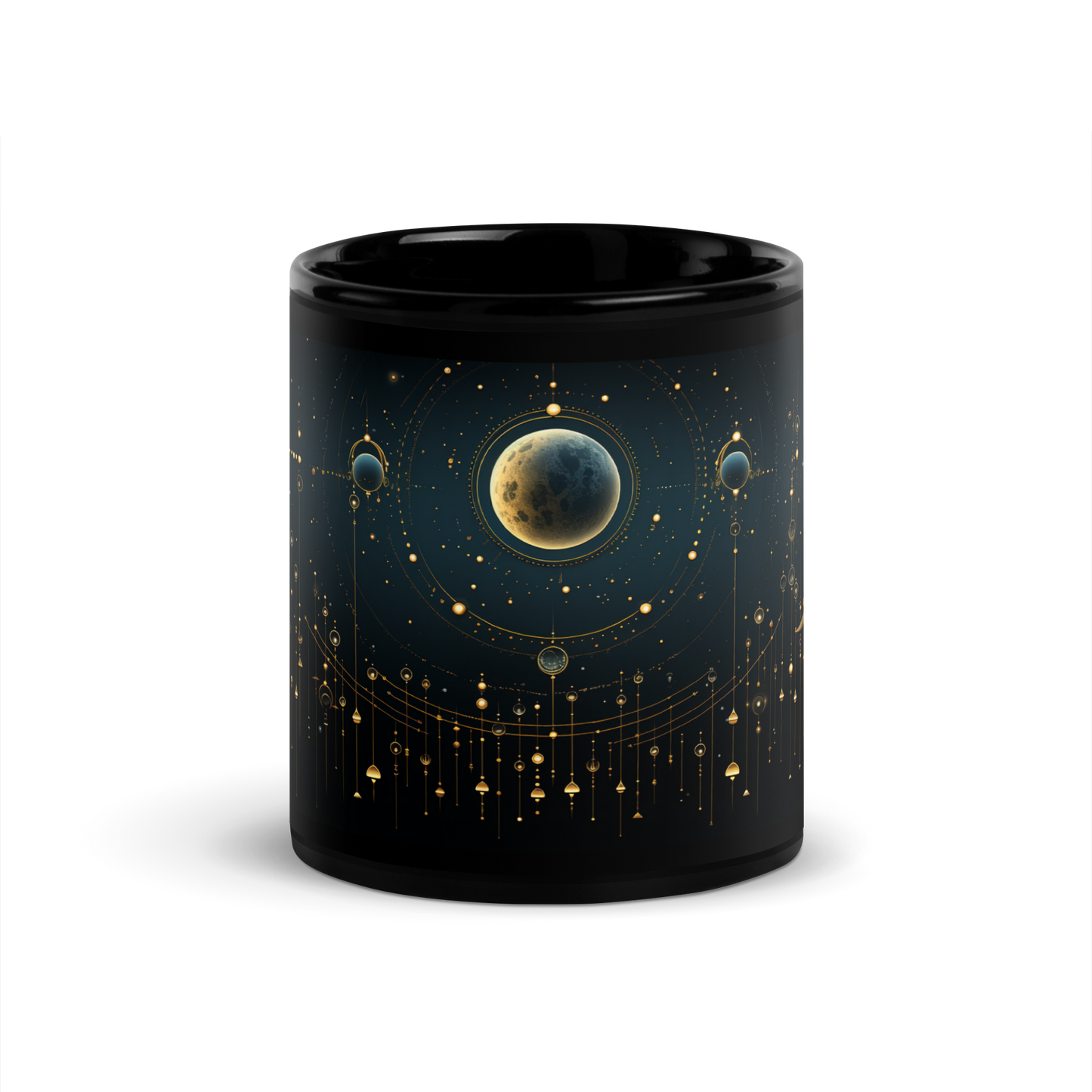 Jewels Of the Night Sky: Enchanting Coffee Mug with Celestial Elements and Lunar Phases