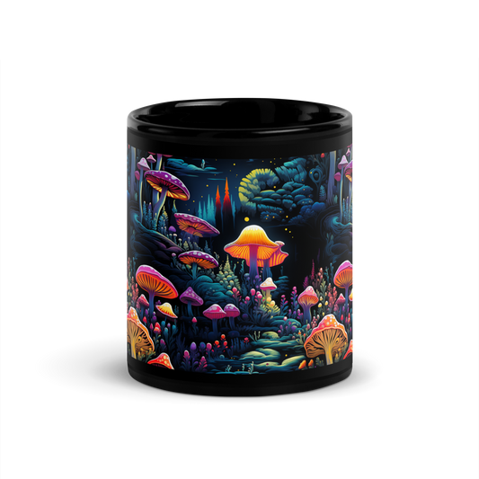 Psychedelic Blossoms: Vibrant Mushroom and Floral Fusion Coffee Mug - Immerse in a Trippy Floral Journey