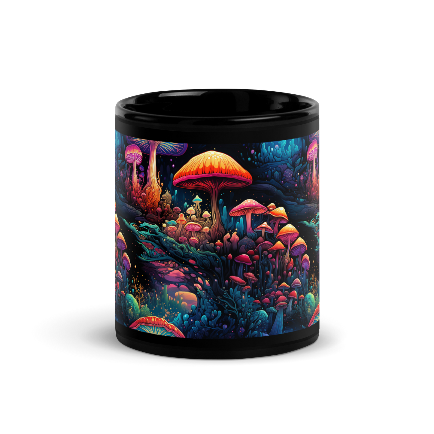 Trippy Floral Fusion: Vibrant Mushroom and Floral Psychedelic Coffee Mug