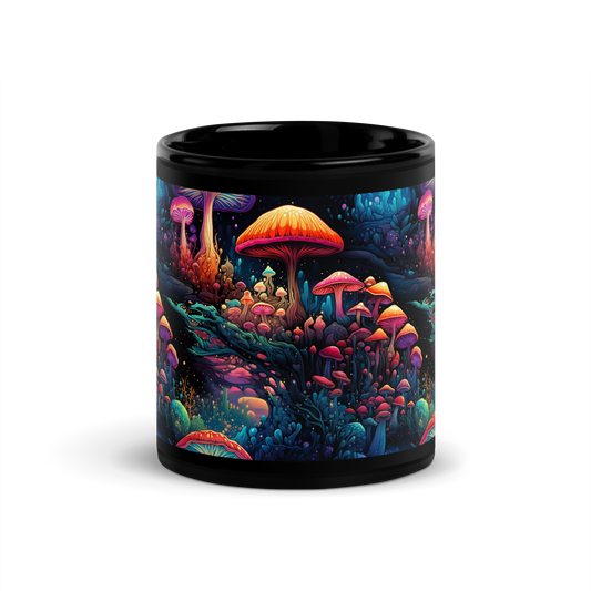 Trippy Floral Fusion: Vibrant Mushroom and Floral Psychedelic Coffee Mug