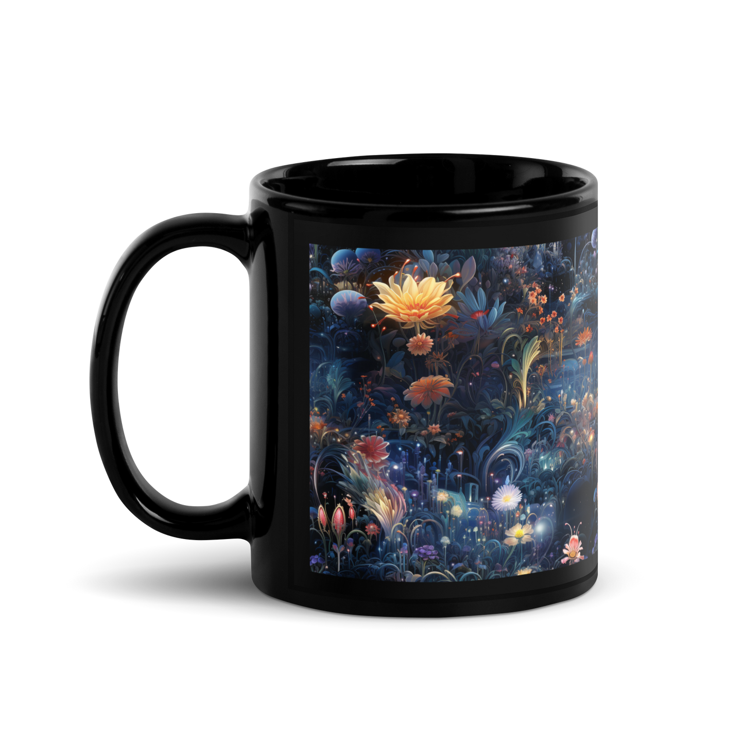 Cyborg Garden: Magical Mug with Robotic Creatures and Metallic Flora