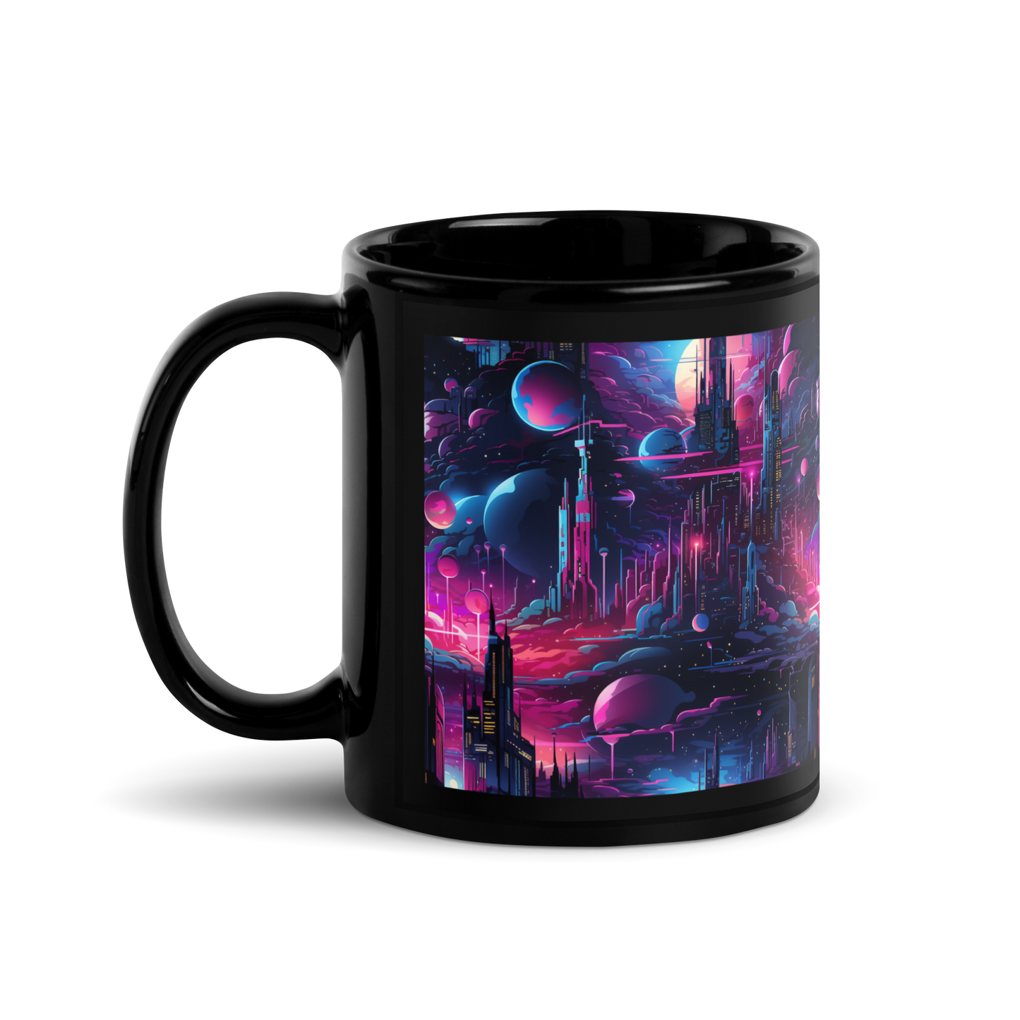 Future Skies: Vibrant Cityscape Moons Coffee Mug