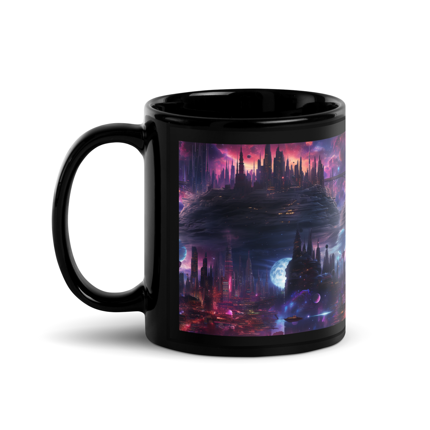 Futuristic Cityscape: Elevate Your Coffee Experience with Vibrant Colors and Cosmic Dreams