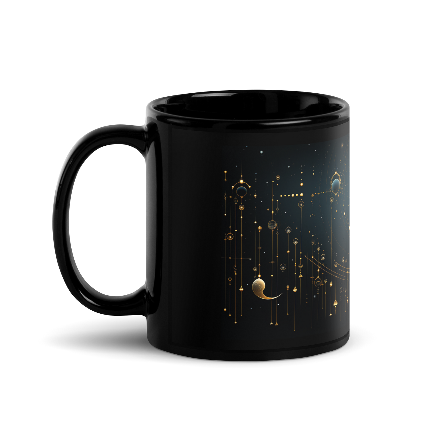 Jewels Of the Night Sky: Enchanting Coffee Mug with Celestial Elements and Lunar Phases