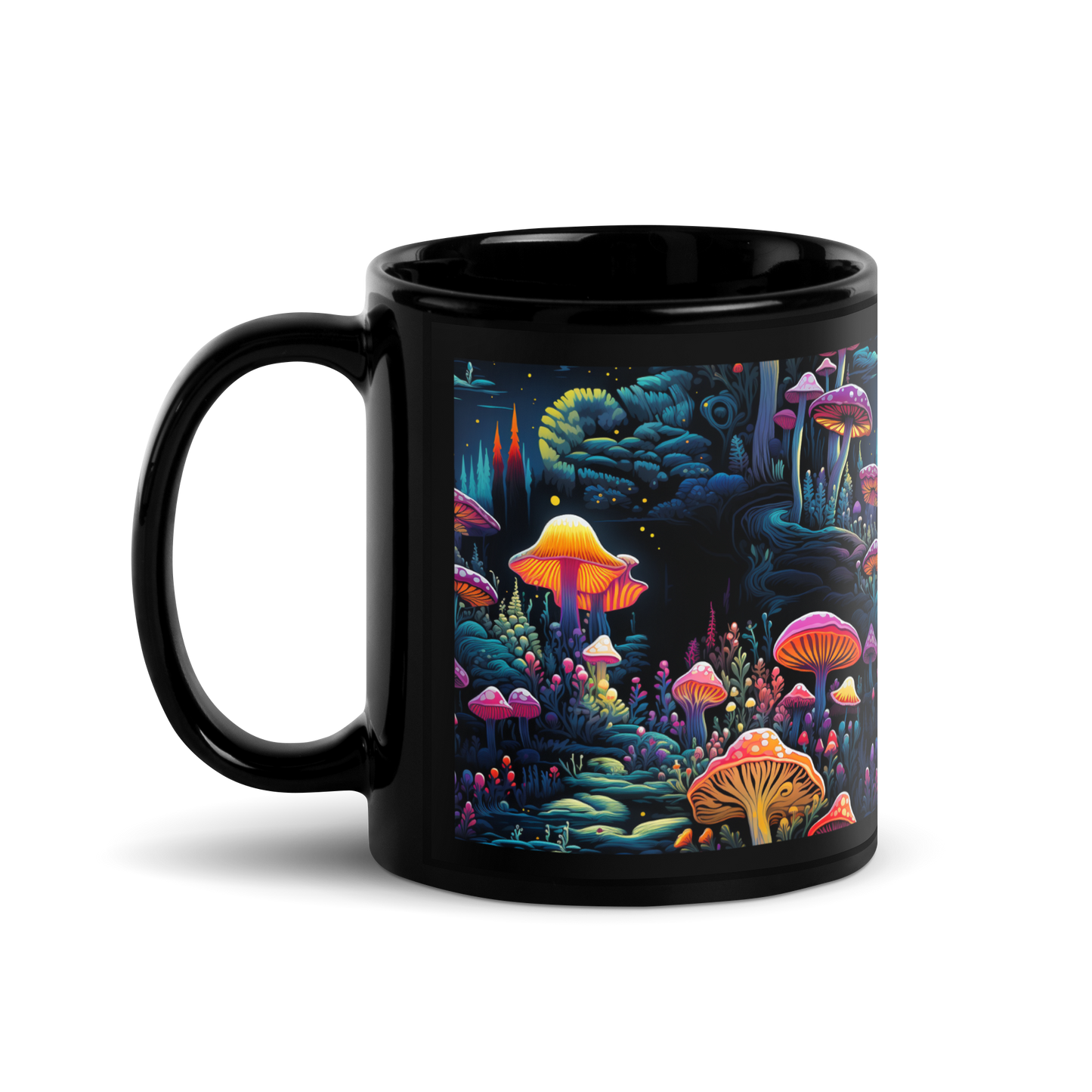 Psychedelic Blossoms: Vibrant Mushroom and Floral Fusion Coffee Mug - Immerse in a Trippy Floral Journey