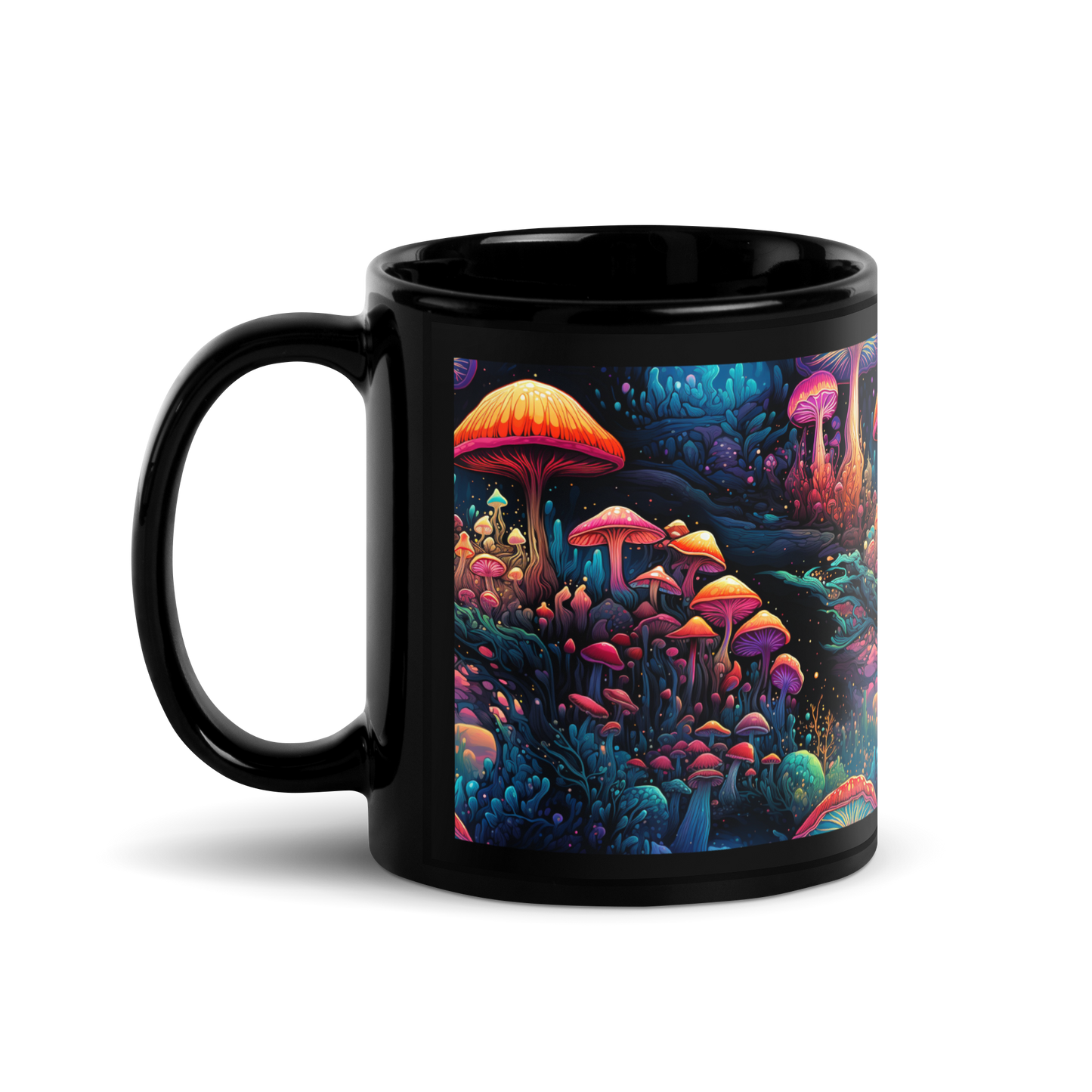 Trippy Floral Fusion: Vibrant Mushroom and Floral Psychedelic Coffee Mug