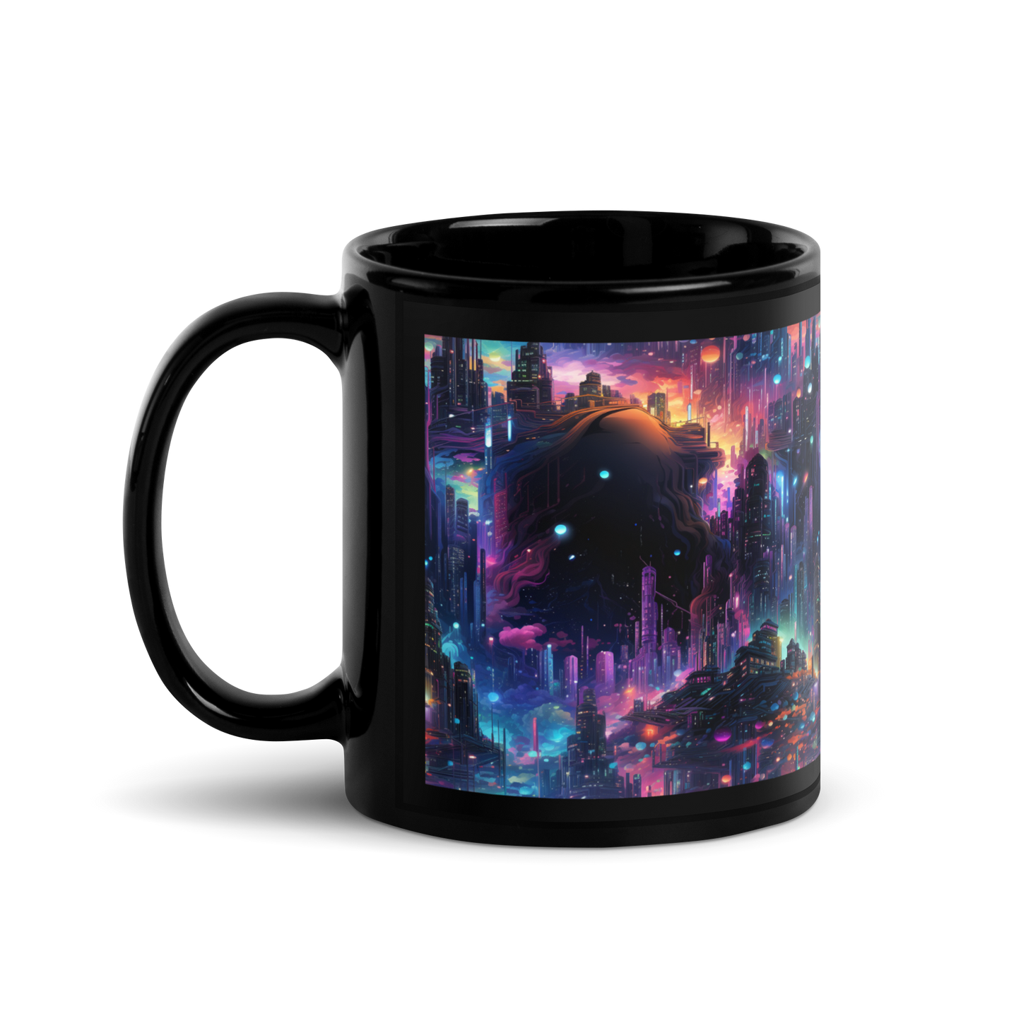 Vibrant Cityscapes: Future Skies, Stars , Vibrant Coffee Mug for Cosmic Coffee Lovers