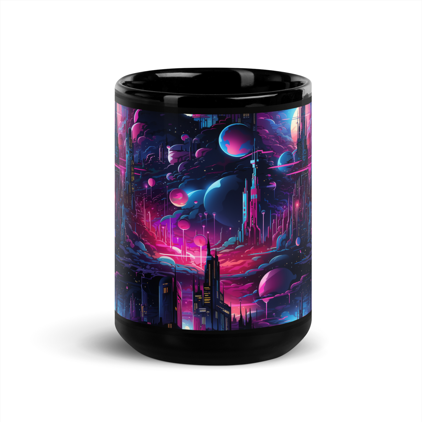 Future Skies: Vibrant Cityscape Moons Coffee Mug