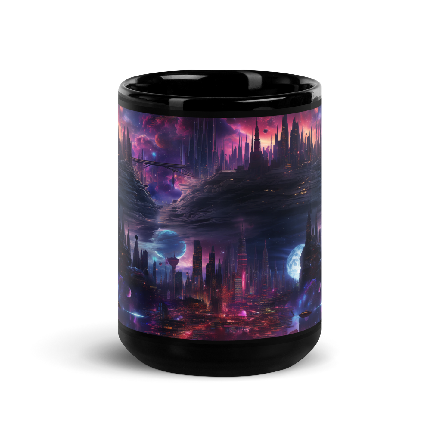 Futuristic Cityscape: Elevate Your Coffee Experience with Vibrant Colors and Cosmic Dreams