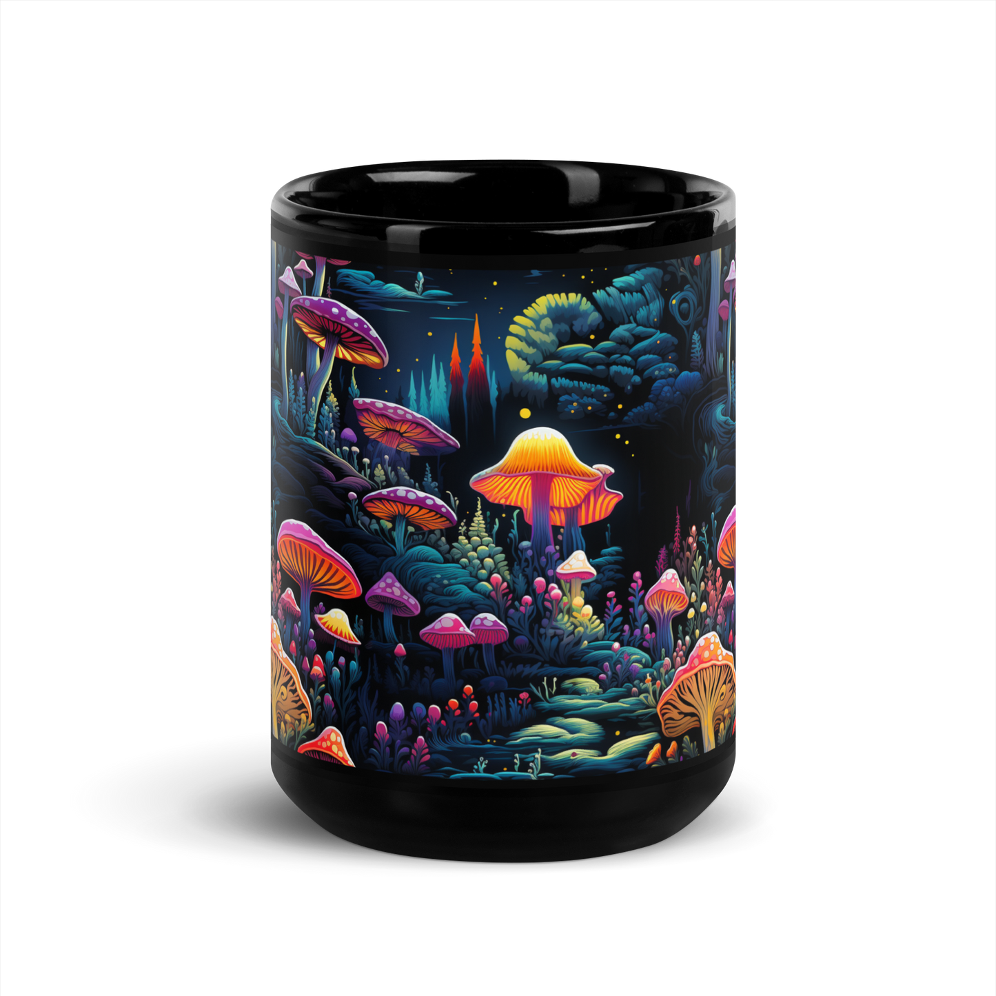 Psychedelic Blossoms: Vibrant Mushroom and Floral Fusion Coffee Mug - Immerse in a Trippy Floral Journey