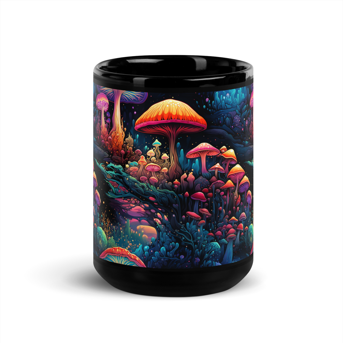 Trippy Floral Fusion: Vibrant Mushroom and Floral Psychedelic Coffee Mug