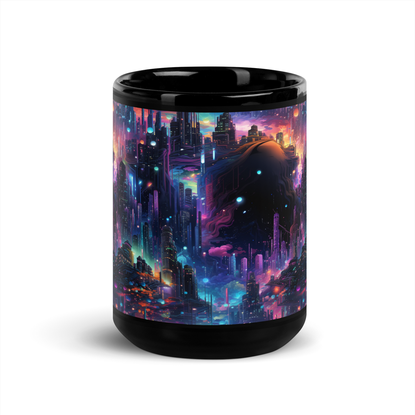 Vibrant Cityscapes: Future Skies, Stars , Vibrant Coffee Mug for Cosmic Coffee Lovers