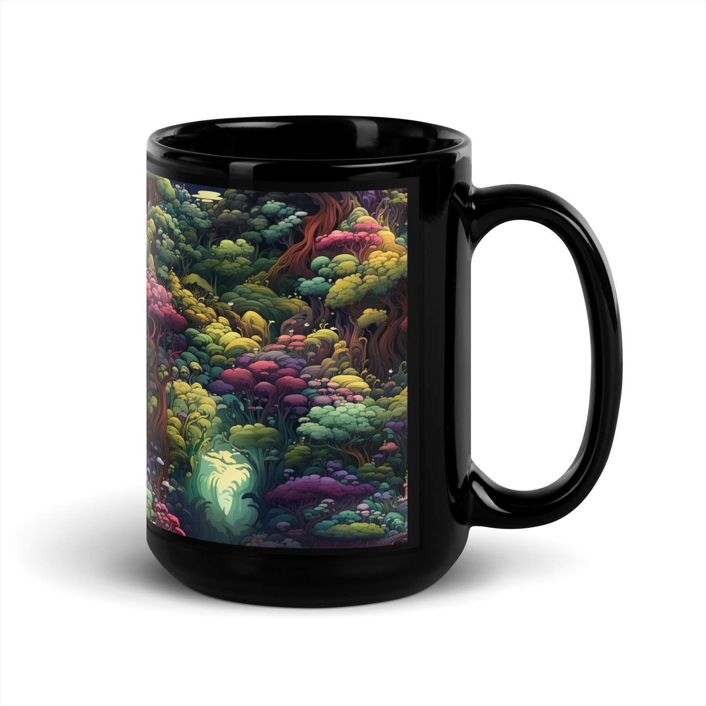 Enchanted Forest: Whimsical Mug with Magical Creatures and Towering Trees for Fantasy Lovers