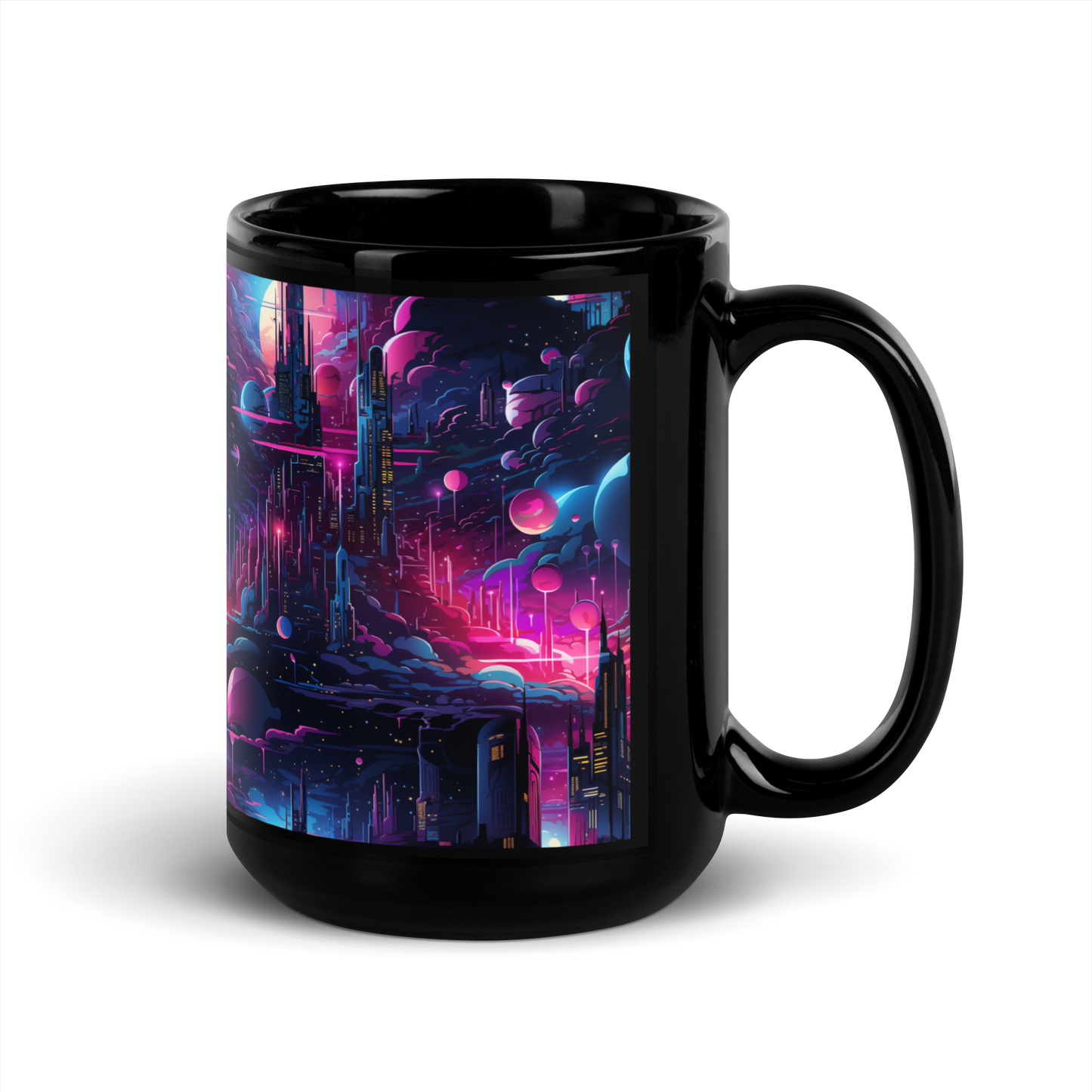 Future Skies: Vibrant Cityscape Moons Coffee Mug