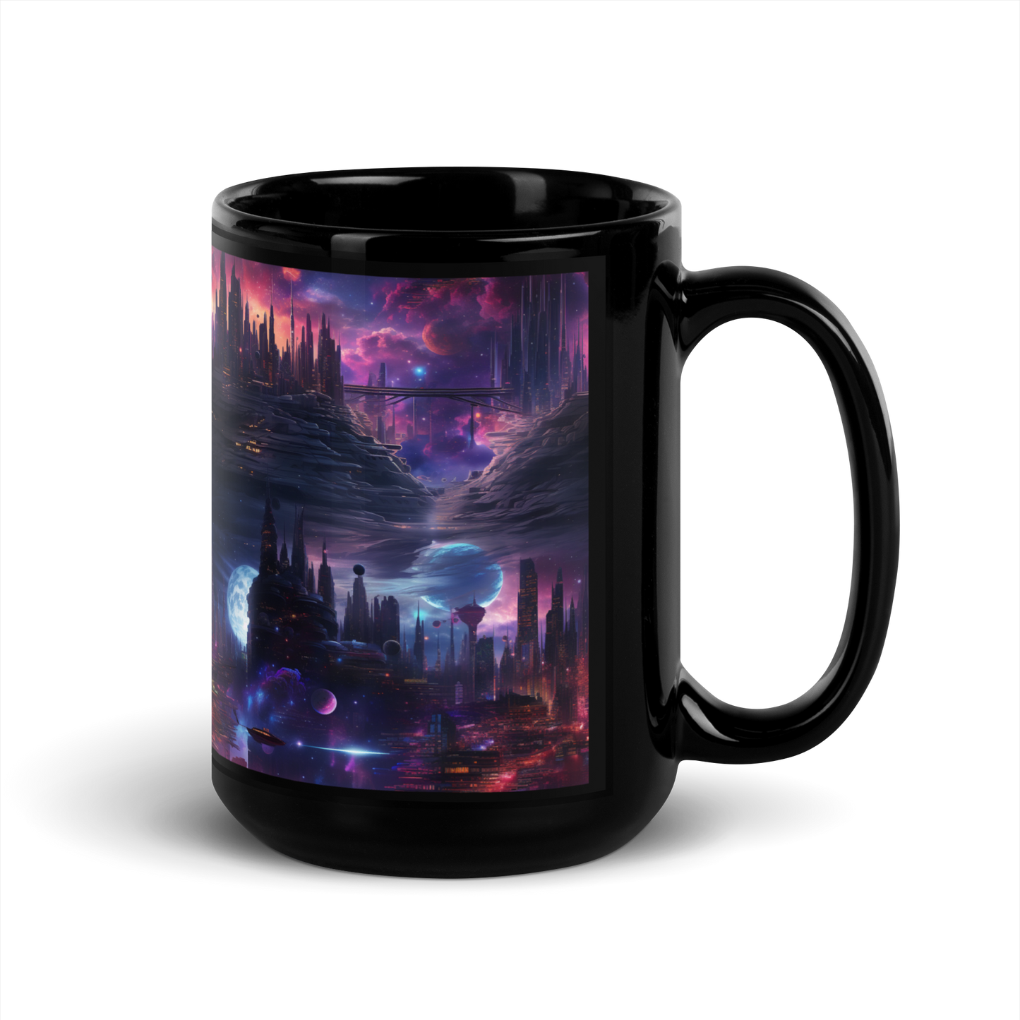 Futuristic Cityscape: Elevate Your Coffee Experience with Vibrant Colors and Cosmic Dreams