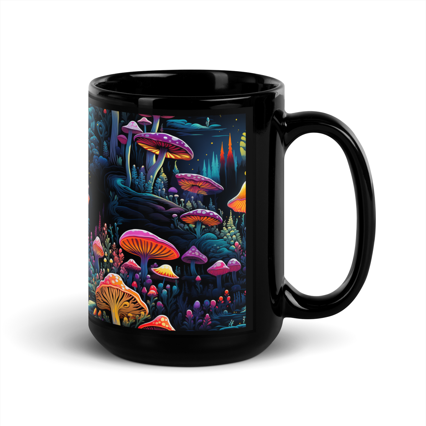 Psychedelic Blossoms: Vibrant Mushroom and Floral Fusion Coffee Mug - Immerse in a Trippy Floral Journey