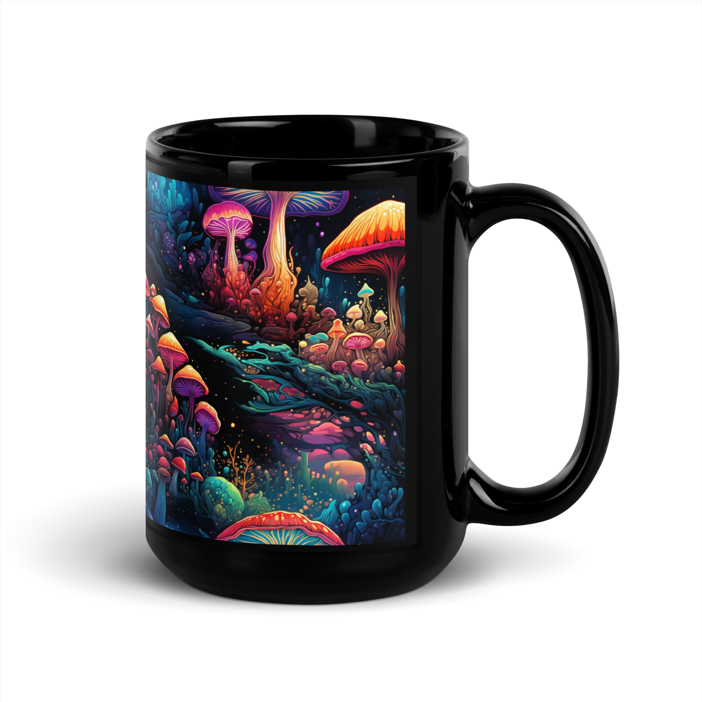 Trippy Floral Fusion: Vibrant Mushroom and Floral Psychedelic Coffee Mug