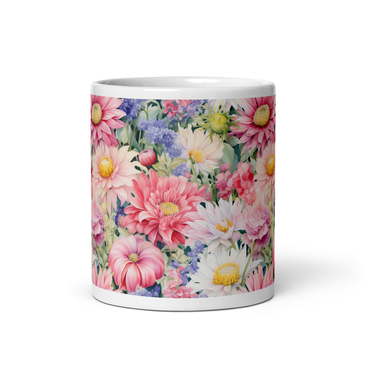 Blooming Watercolors: Floral Garden Glossy Mug - Vibrant Blossoms and Artistic Flourishes