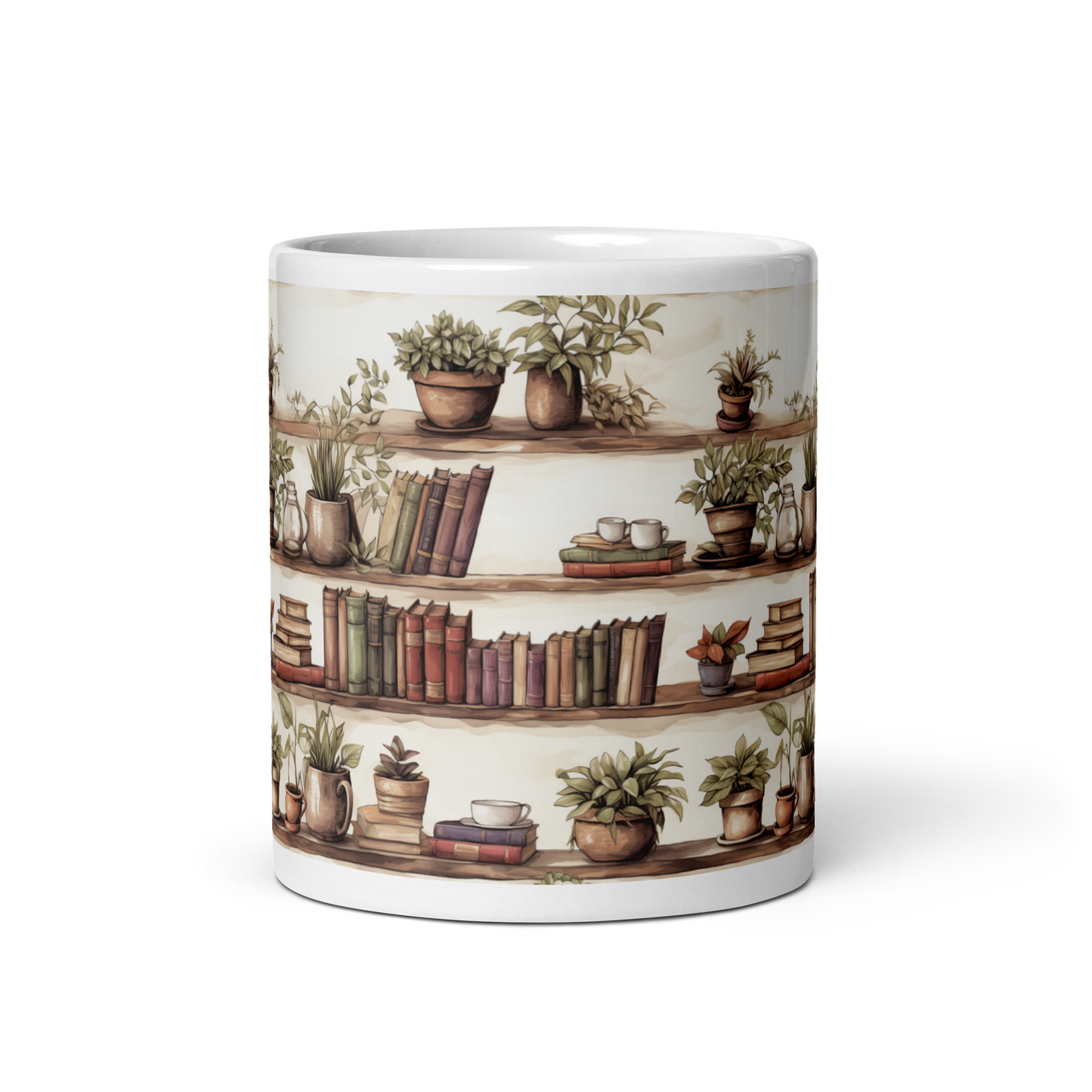 Cozy Reading Corner: Coffee Mug with Books and Plants - Nooks of Tranquility and Delight