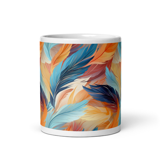 Vibrant Feathers: Watercolor Feather Coffee Mug - Colorful Plumes for Eye-Catching Sips