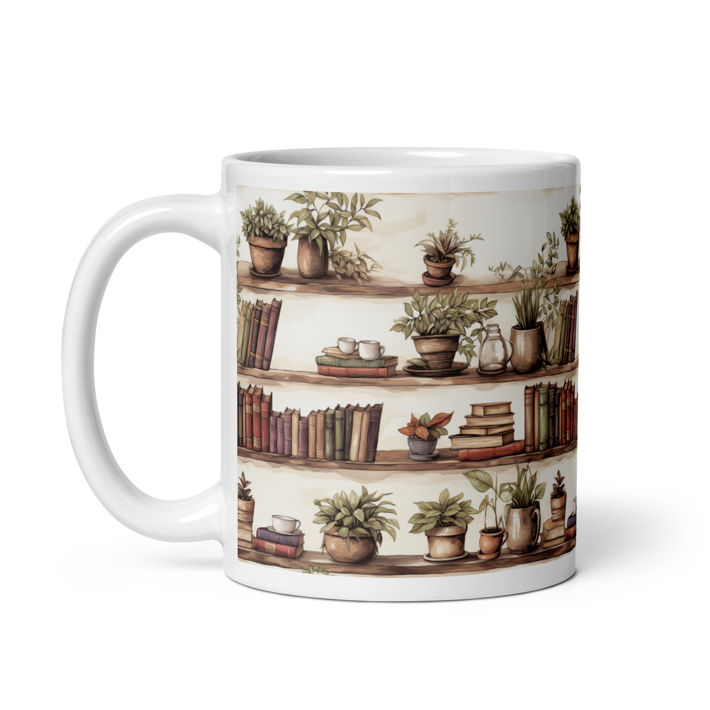 Cozy Reading Corner: Coffee Mug with Books and Plants - Nooks of Tranquility and Delight