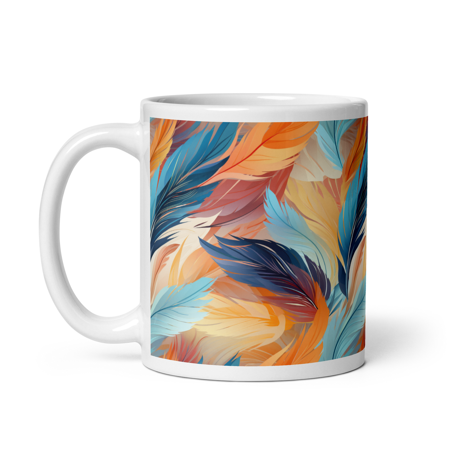 Vibrant Feathers: Watercolor Feather Coffee Mug - Colorful Plumes for Eye-Catching Sips