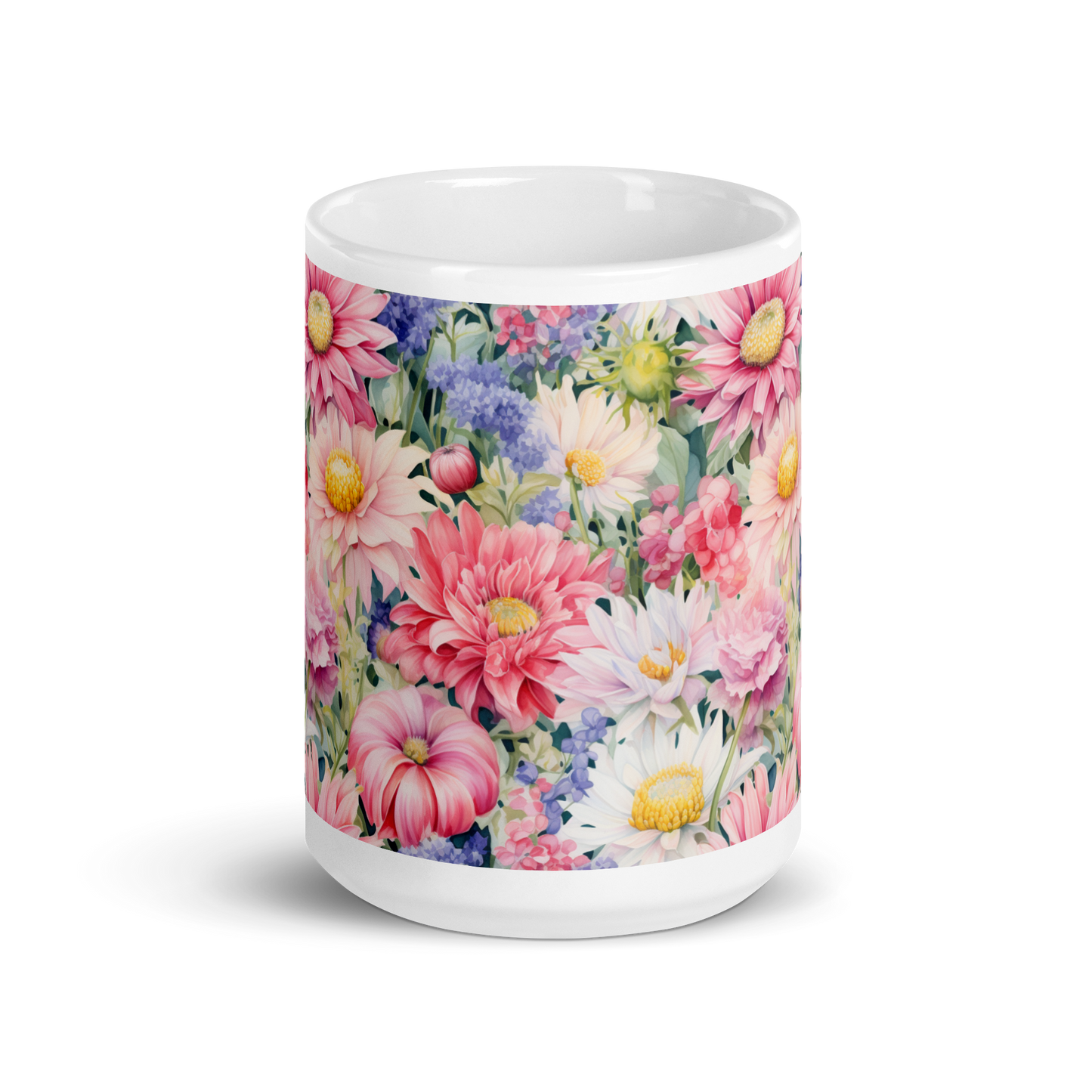 Blooming Watercolors: Floral Garden Glossy Mug - Vibrant Blossoms and Artistic Flourishes