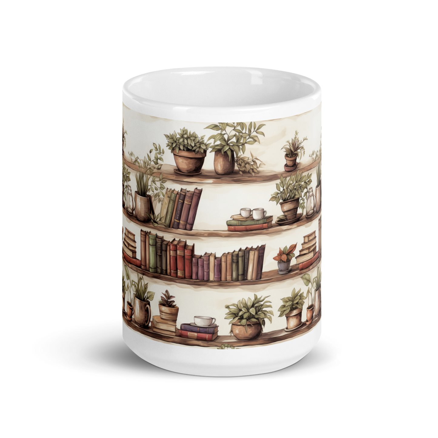 Cozy Reading Corner: Coffee Mug with Books and Plants - Nooks of Tranquility and Delight