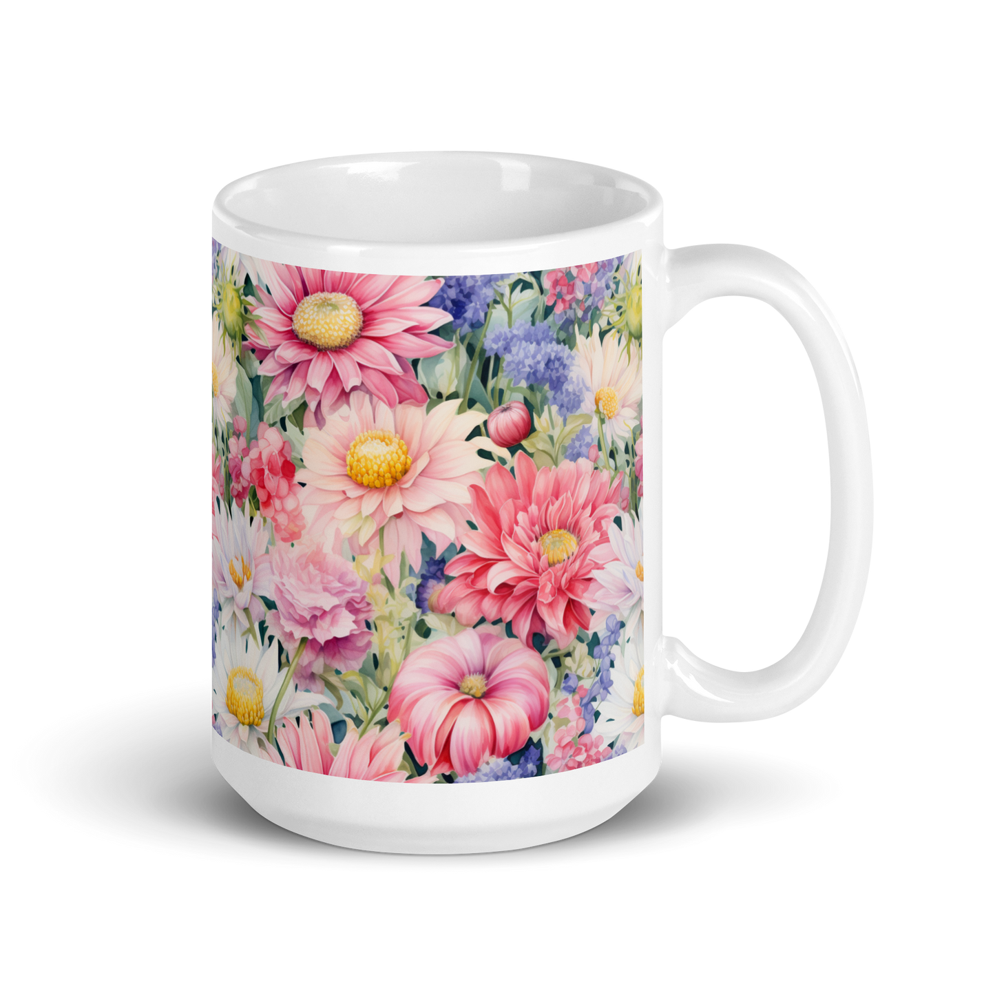 Blooming Watercolors: Floral Garden Glossy Mug - Vibrant Blossoms and Artistic Flourishes