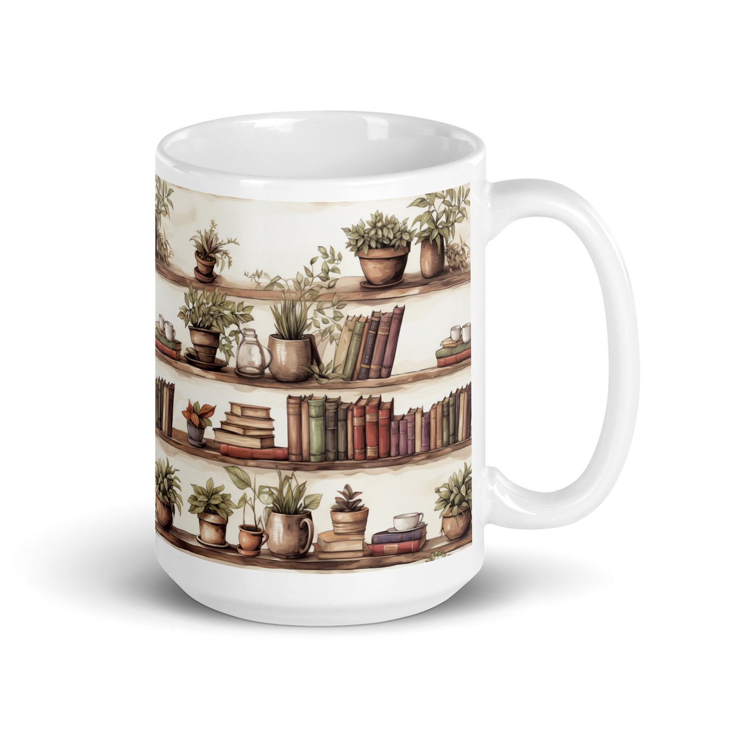 Cozy Reading Corner: Coffee Mug with Books and Plants - Nooks of Tranquility and Delight